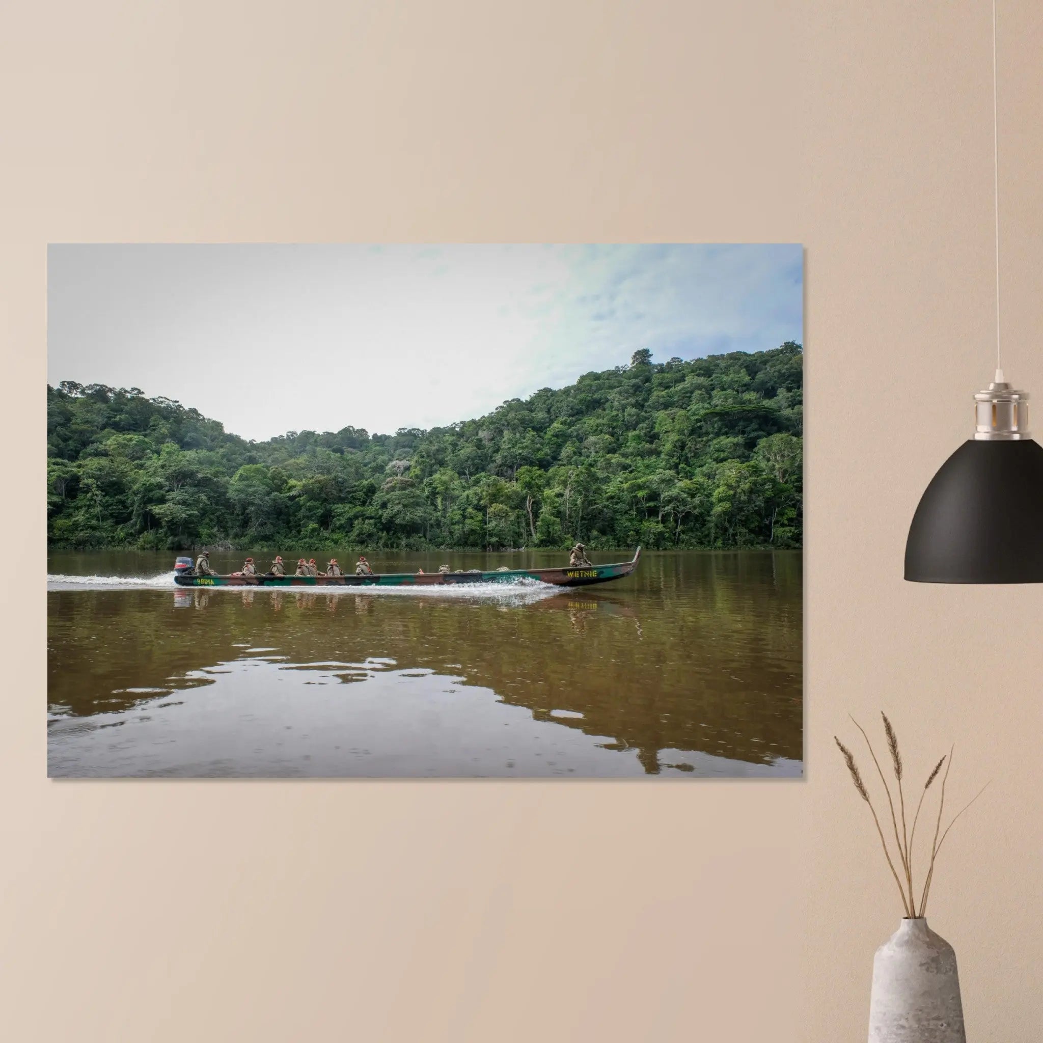 Poster Photo - Une pirogue vogue sur le fleuve maroni en Guyane defense-zone.com