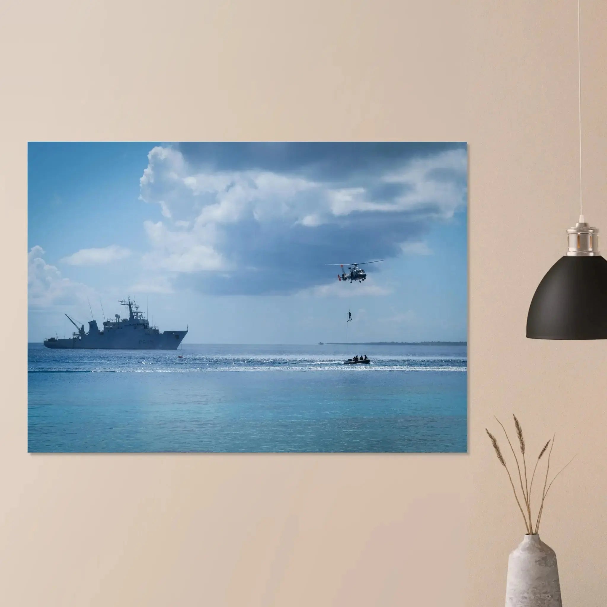 Poster Photo - Marine nationale - plongeur hélitreuillé par un hélicoptère defense-zone.com