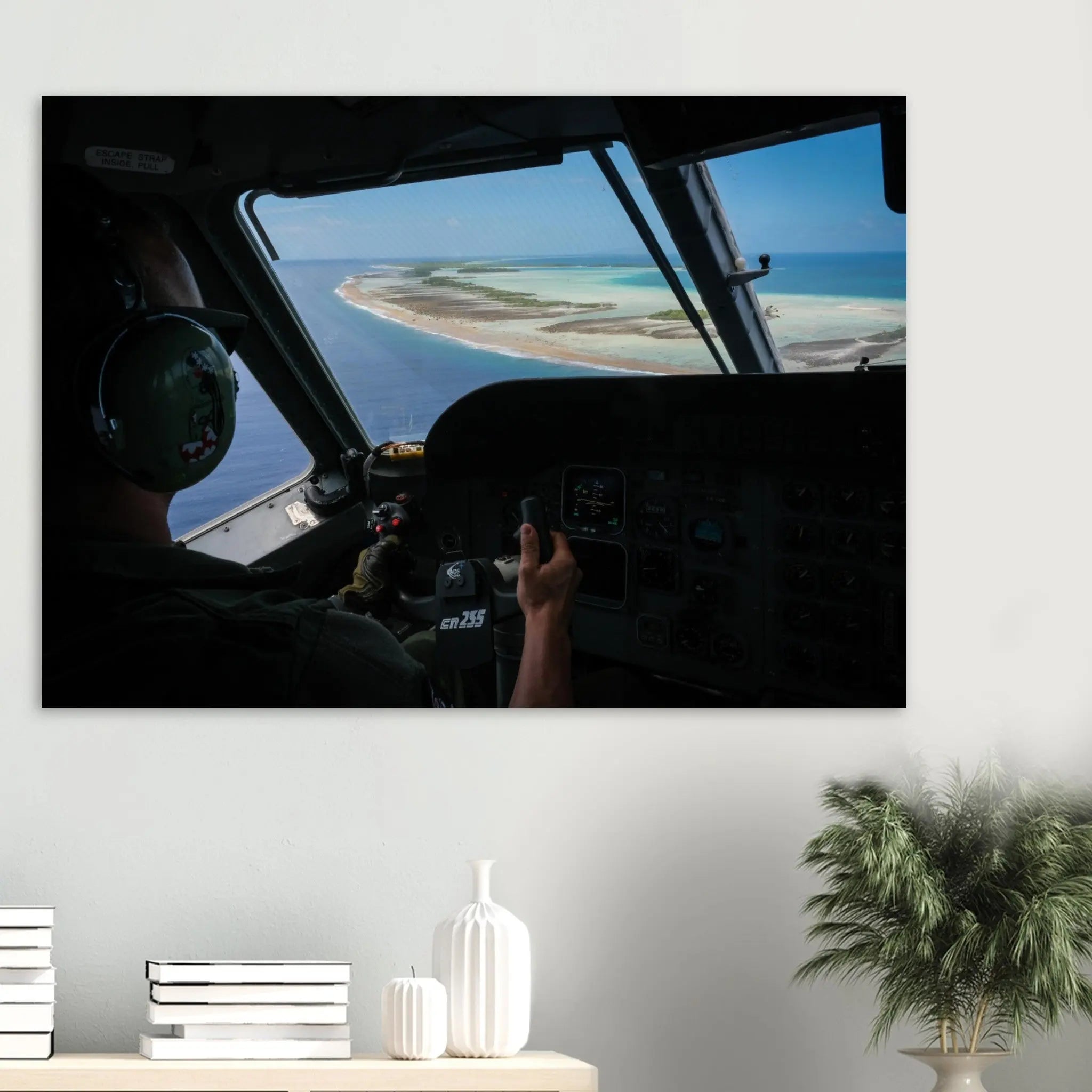 Poster Photo - Survol de Ranguiroa en Polynésie française depuis le cockpit d'un CASA defense-zone.com