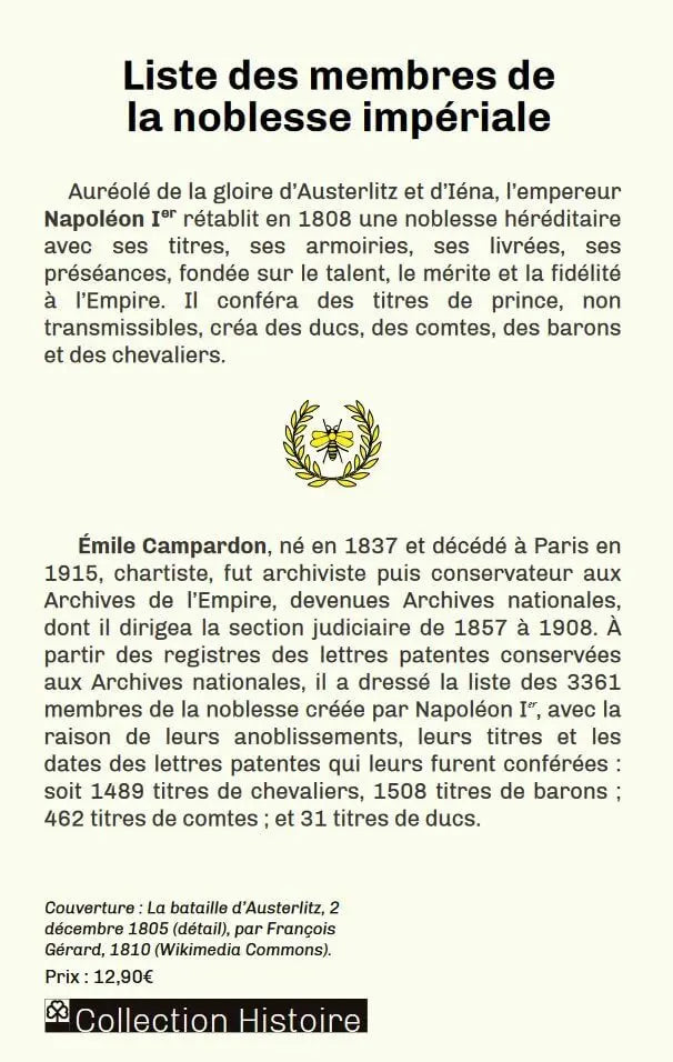 Les membres de la noblesse impériale : d'après les registres conservés aux Archives nationales (Émile Campardon) defense-zone.com