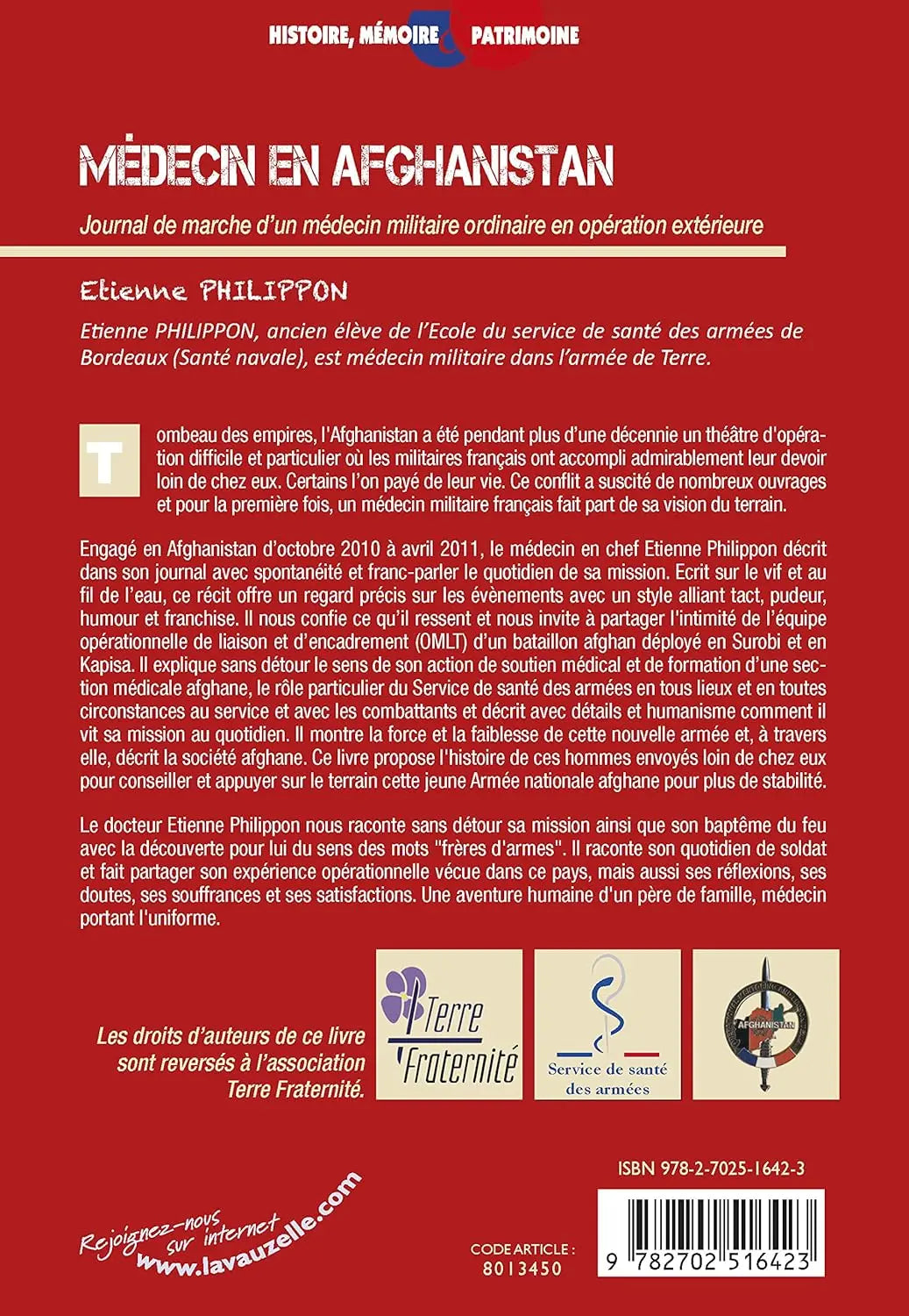 Médecin en Afghanistan, Journal de marche d'un médecin militaire ordinaire en opération extérieure (Etienne Philippon) defense-zone.com