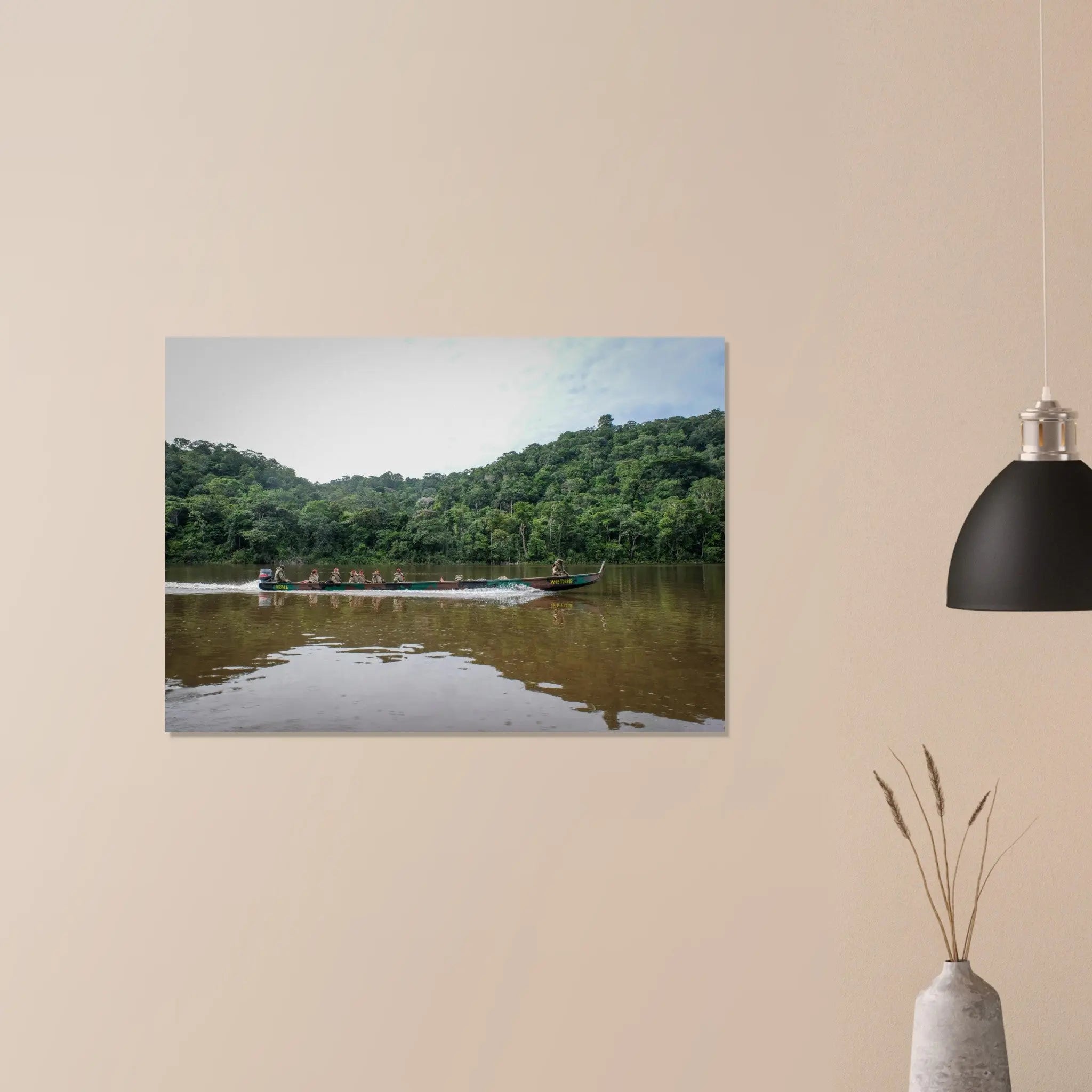 Poster Photo - Une pirogue vogue sur le fleuve maroni en Guyane defense-zone.com