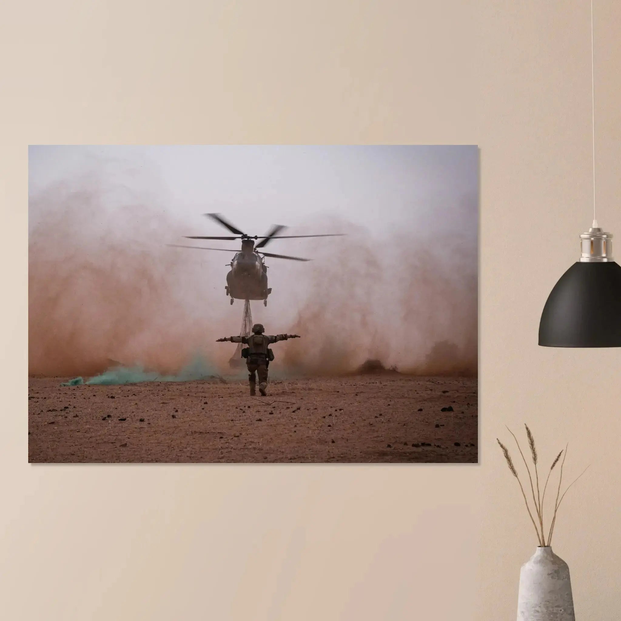 Poster Photo Opération Barkhane - décollage d'un hélicoptère "chinook" defense-zone.com