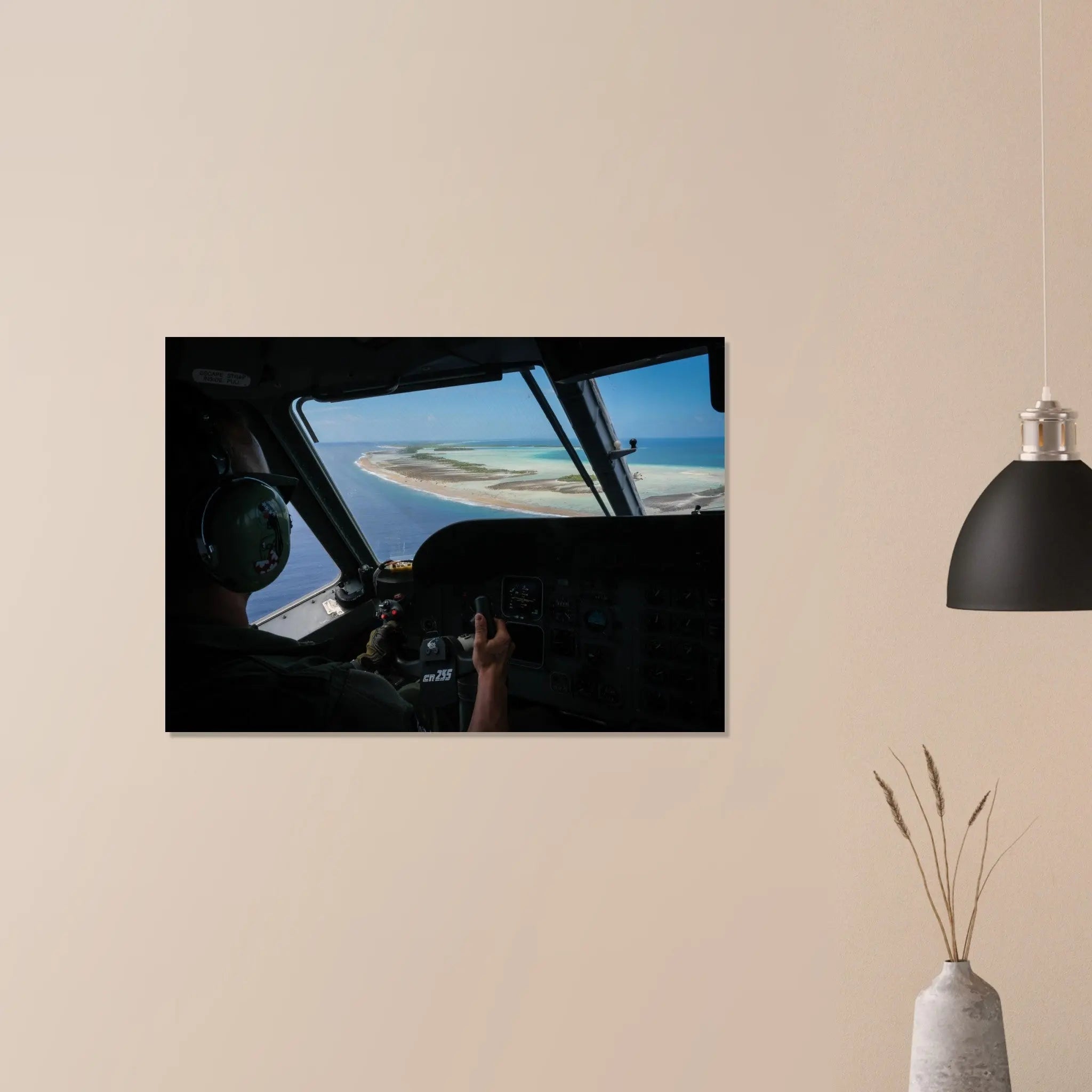 Poster Photo - Survol de Ranguiroa en Polynésie française depuis le cockpit d'un CASA defense-zone.com