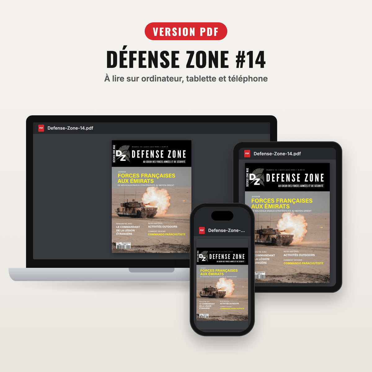 Défense Zone #14 en version PDF sur ordinateur, tablette et téléphone