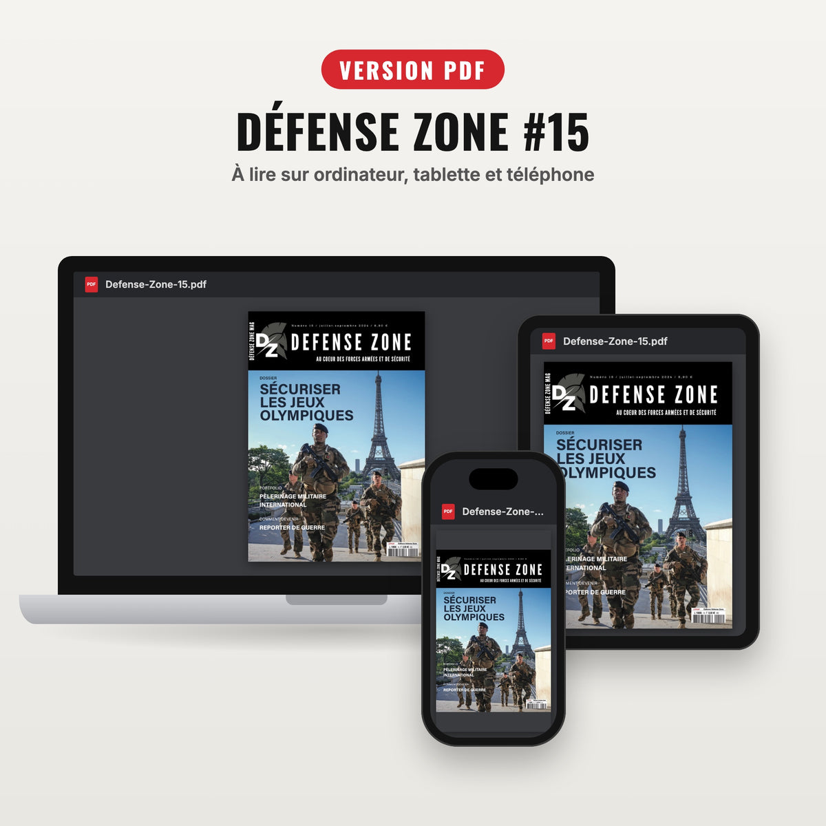 Défense Zone #15 en version PDF sur ordinateur, tablette et téléphone