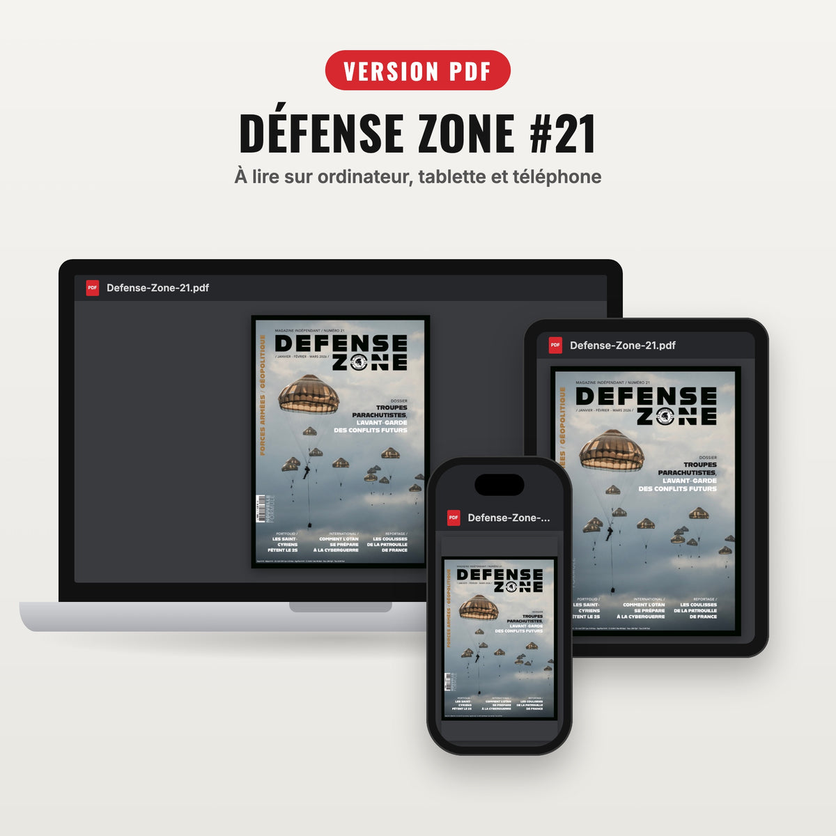 Défense Zone #21 en version PDF sur ordinateur, tablette et téléphone